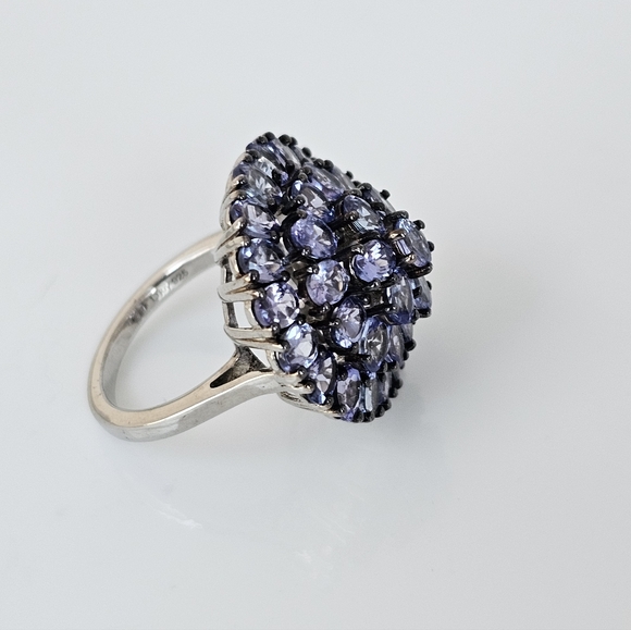 Natural Tanzanite Cluster Ring in Platinum over Sterling Silver Sz 6 - Picture 13 of 14